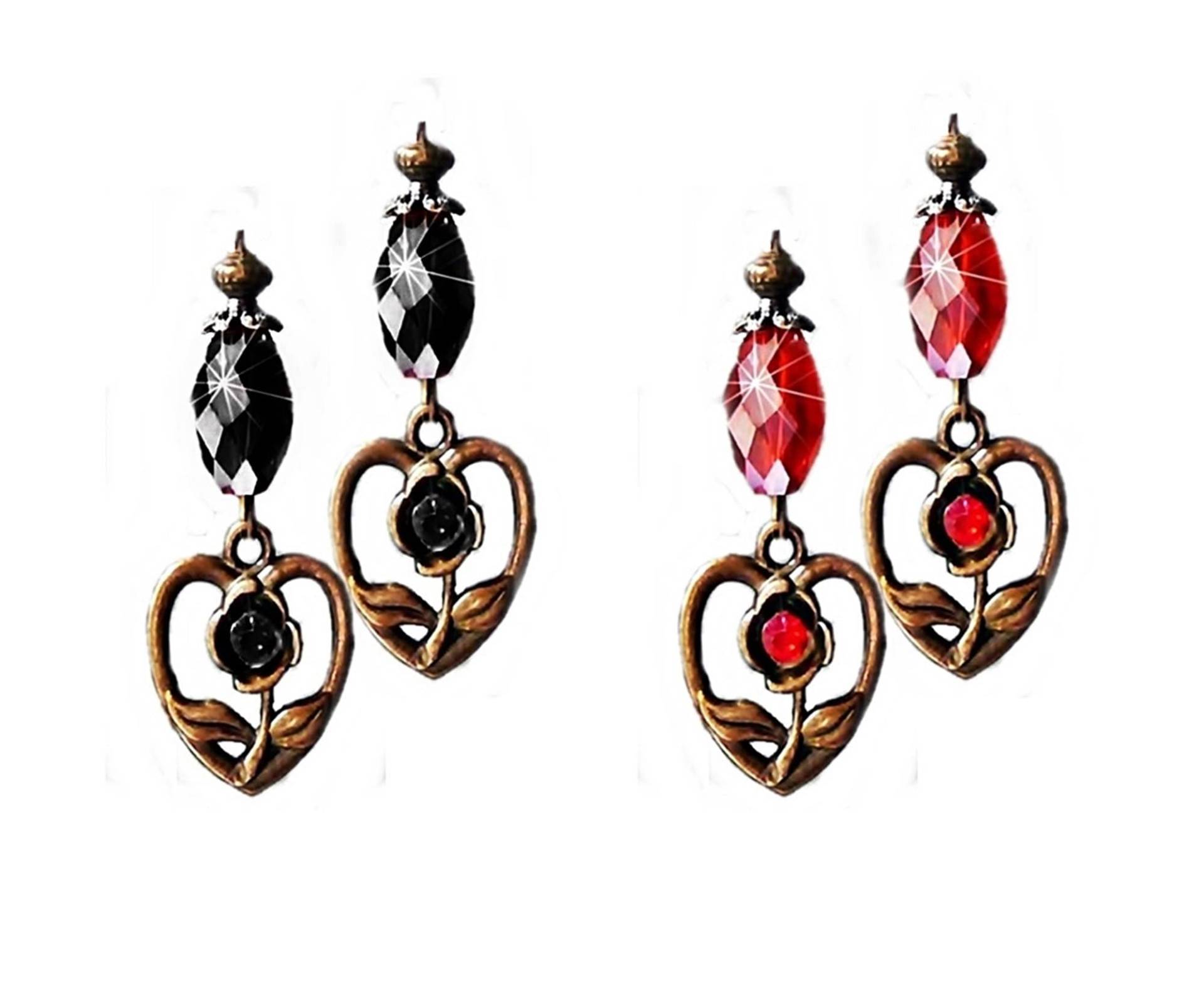 Valentinstag Liebe Herz Und Kristall Vintage Stil Bronze Tropfen Ohrringe, Wählen Clip On Oder Pierced Beschläge von TheKennettCollection