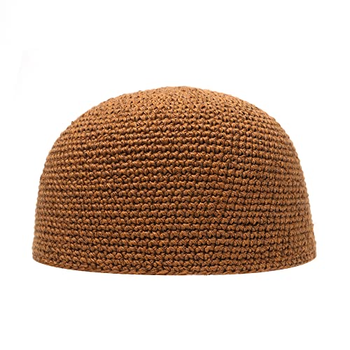 Rostbraune Baumwolle Kufi – weiche handgehäkelte 3 mm dicke Kopfbedeckung Gebetskappe Skullie Taqiya Takke Kofiah, Rostbraun, 56 von TheKufi