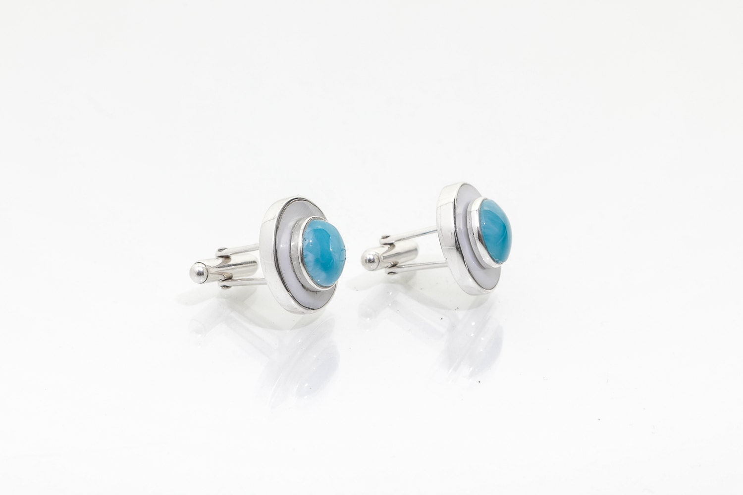 Larimar Manschettenknöpfe Sterling Silber & Perlmutt, Handgefertigter Schmuck - Soarin von TheLarimarShop