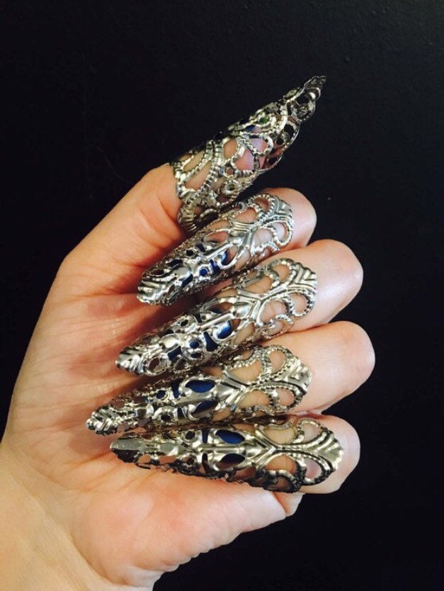 10-Tlg. Pfeilspitze Klauenringe, Nagelspitzen, Nagelschutz, Nagelringe, Krallenringe, Metallnägel, Fingerspitzen, Filigrane Silber, Verstellbar 10-Tlg. Pfeilspitze Klauenringe, Nagelspitzen, Nagelschutz, Nagelringe, Krallenringe, Metallnägel, Fingerspitzen, Filigrane Silber, Verstellbar von TheLegacyArt