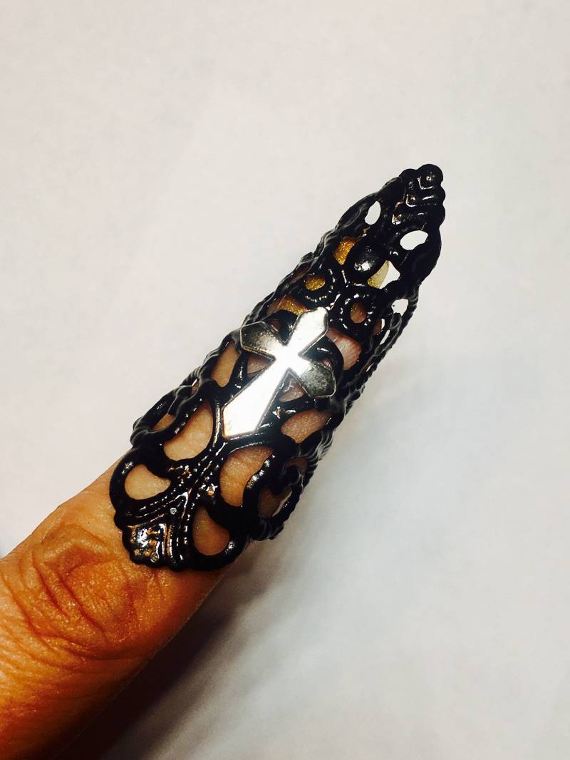 Kreuz Pfeil Klaue, Klaue Kreuz, Fingerspitze, Ring, Nagel Wache, Klauen, Schwarze Silber 1Pc, Verstellbar von TheLegacyArt