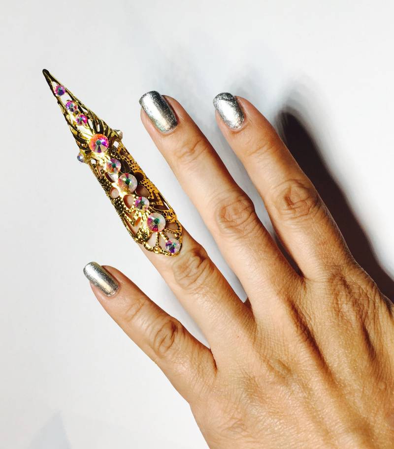Schneeflocke Klauenring, Spike Klauenring, Nagelring, Kristallkralle, Nagelspitze, Nagelkralle, Krallenring, Nagelschutz, Goldene Krallen, Filigran von TheLegacyArt