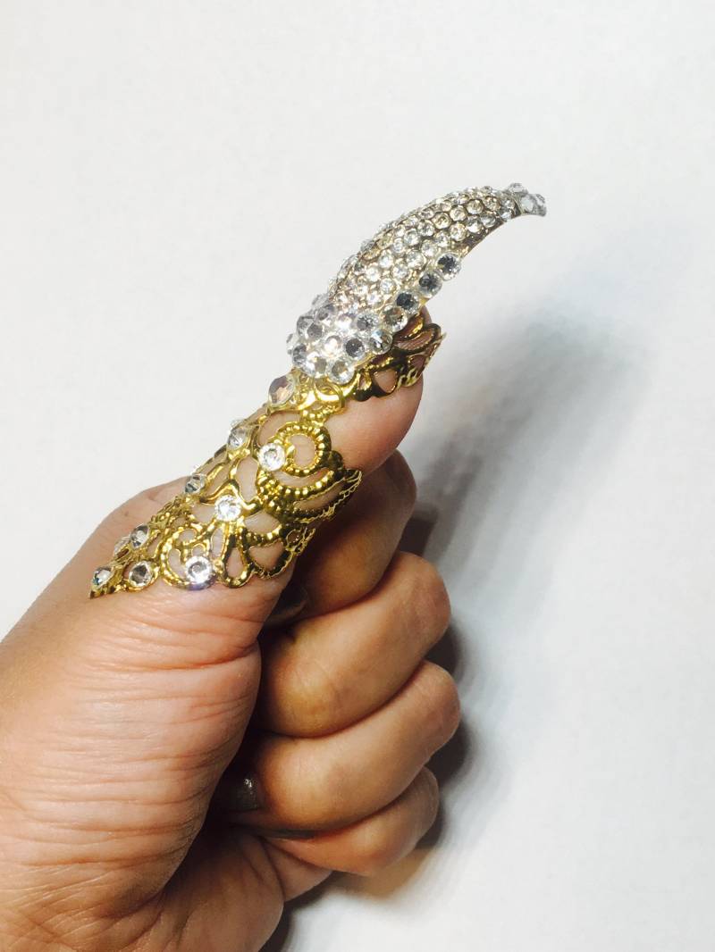 Vollfinger Kristallkralle, Daumen Kristall Krallen, Daumen Ring, Rüstung Ring, Daumenklaue, Daumen Nagelschutz, Fingerspitze, Metall Krallen von TheLegacyArt