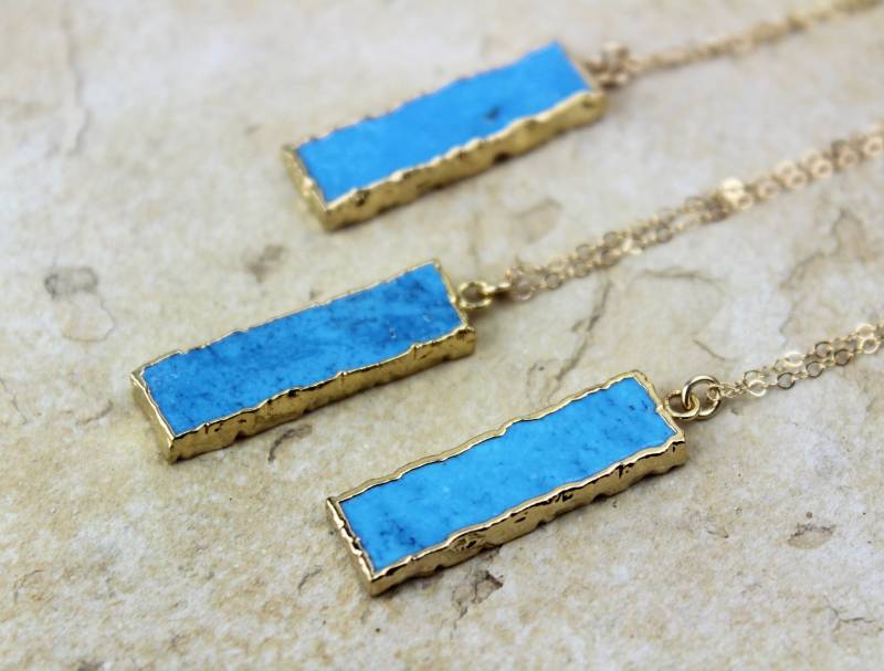 Rechteckige Türkis Scheibe Anhänger Gold Halskette 16 Oder 30 Zoll, Einfache Handgefertigte Mto von TheLionsDenStudio