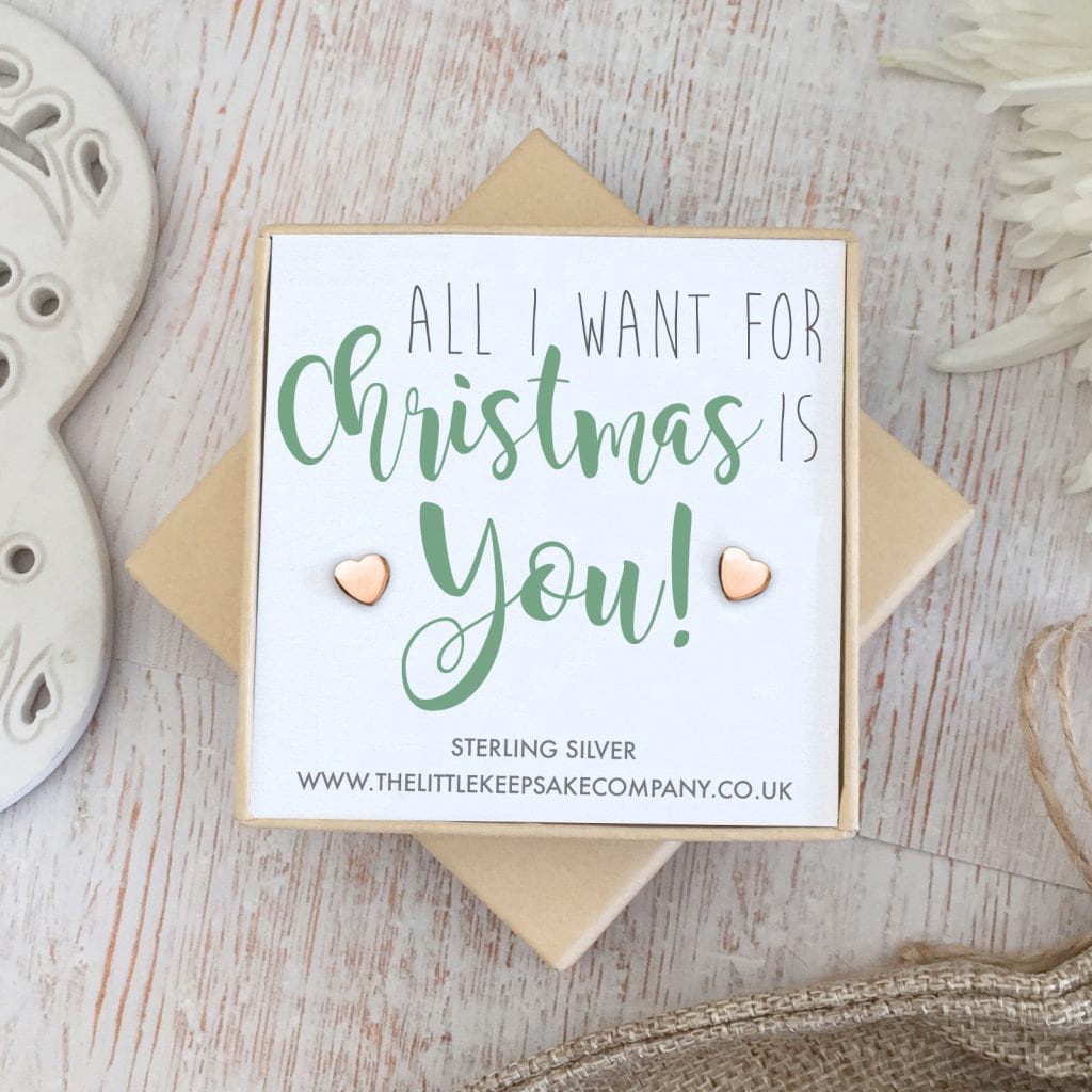Rosegold Vermeil Weihnachts Ohrringe "All I Want For Christmas Is You' von TheLittleKeepsakeCo