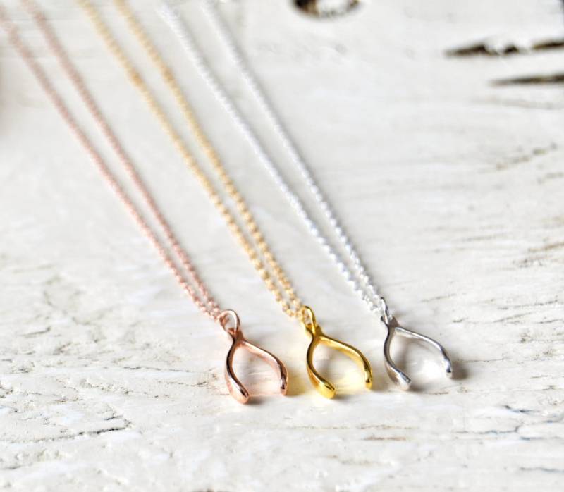 Alle 3 | Rabatt Sterling Silber, Rose Gold Und Zierliche Wishbone Halskette Mit Einem 18-Zoll-Kette Minimalist Schmuck Geschenk Für Sie von TheLonelyMoose
