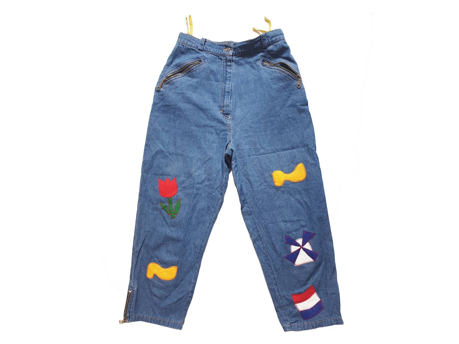 1980S - 1990S Vintage Jeanshose, Caprihose, Pop Art, New Wave, Applikation, Patchwork, Stickerei, 90S Kleidung Damen Größe S Small von TheLordOfVintage