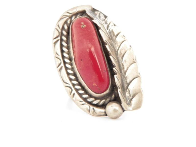 Damen-Korallen Und Sterling Silber Ring Mit Blatt-Motiv von TheLostAmerican