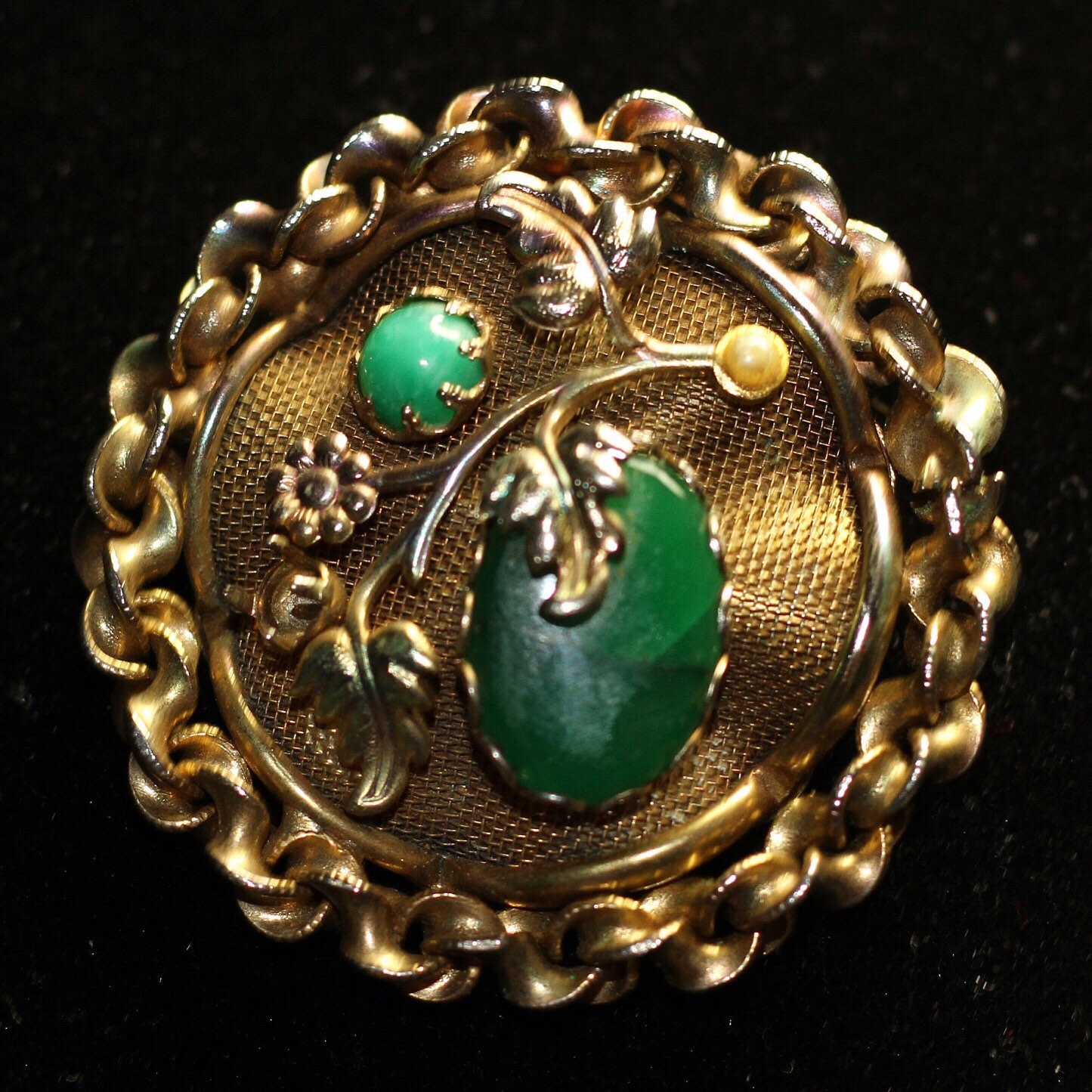 Perle & Gold Grüner Stein Blumen Brosche + Anhänger von TheLoveFashion