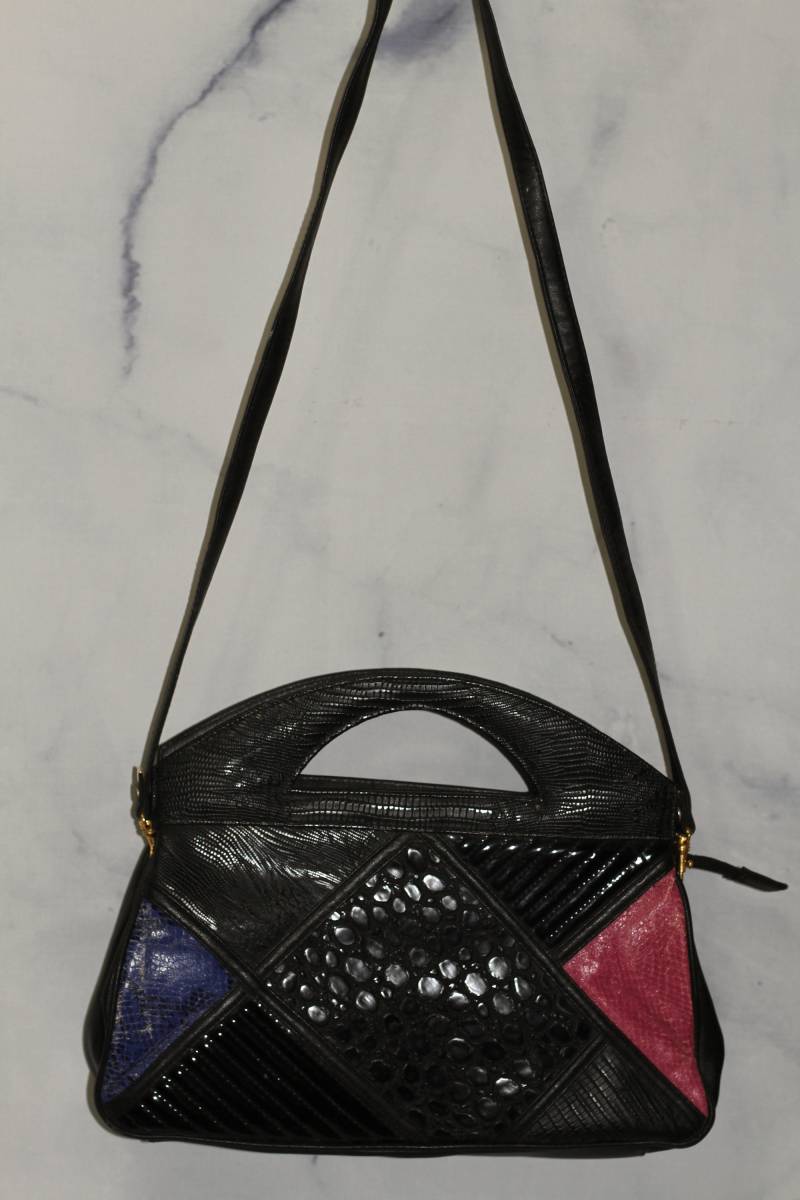 Sylvia Cross-Body Schwarz Multi-Color Leder Cabrio Handtasche von TheLoveFashion