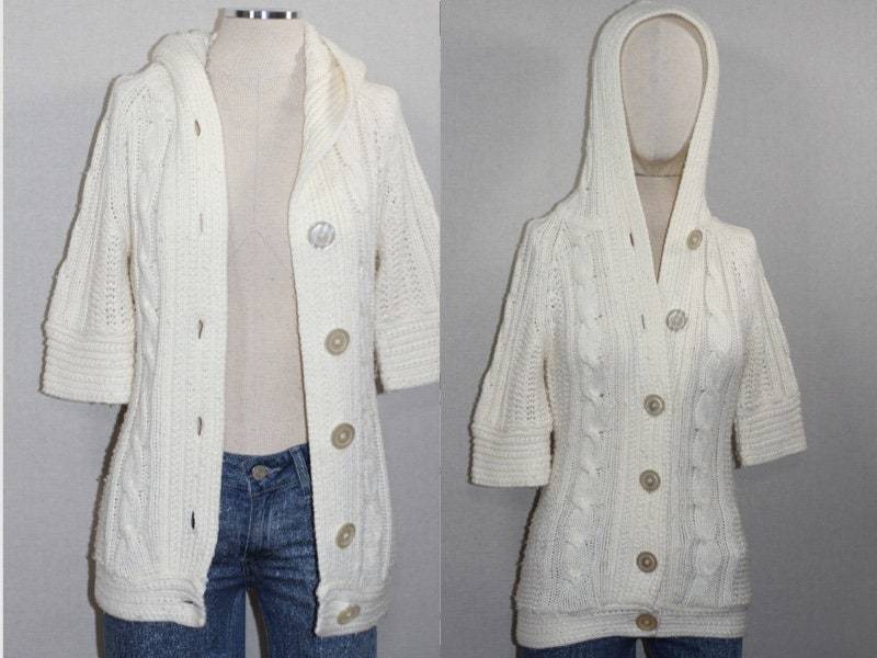 Weißer Baumwollstrickpullover | S Mit Zopfmuster von TheLoveFashion