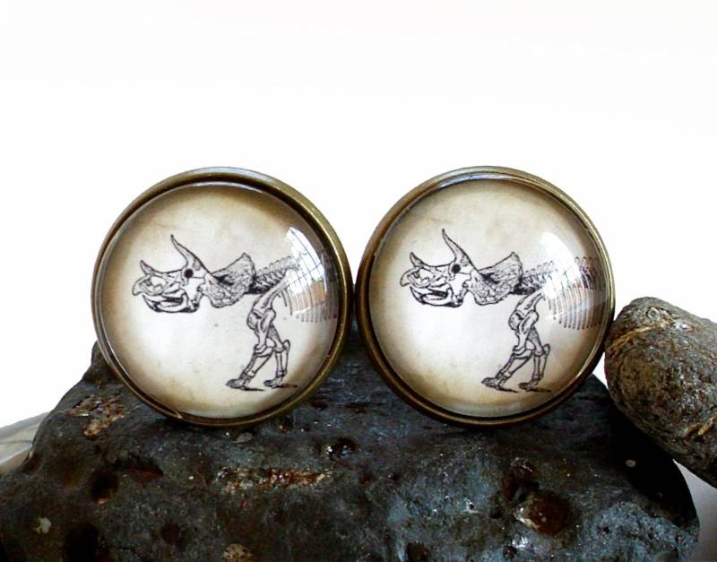 Dinosaurier Manschettenknöpfe - Triceratops in Bronze Oder Silber Finish Paläontologie Wissenschaft Jura von TheLysineContingency