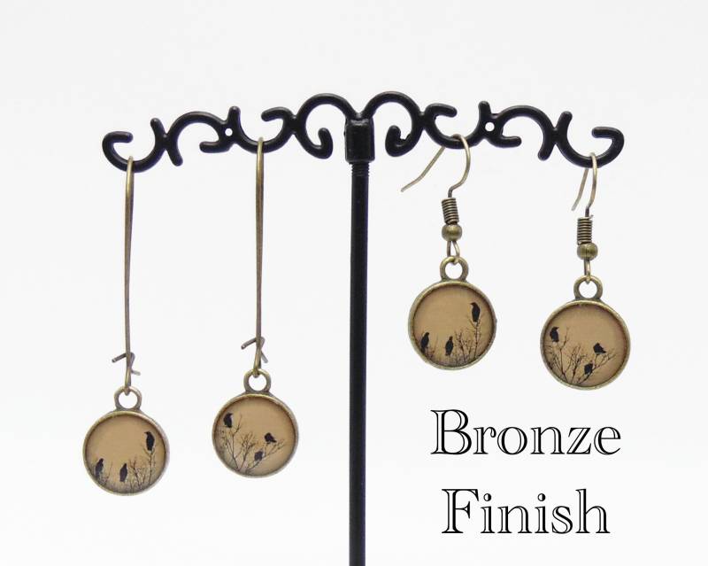 Krähe Ohrringe - Rabe Amsel Elster Vogel Silhouette Kupfer Silber Oder Bronze Finish von TheLysineContingency