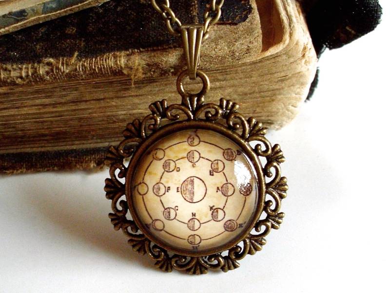 Mond Halskette - Mondphasen Antik Druck in Bronze von TheLysineContingency