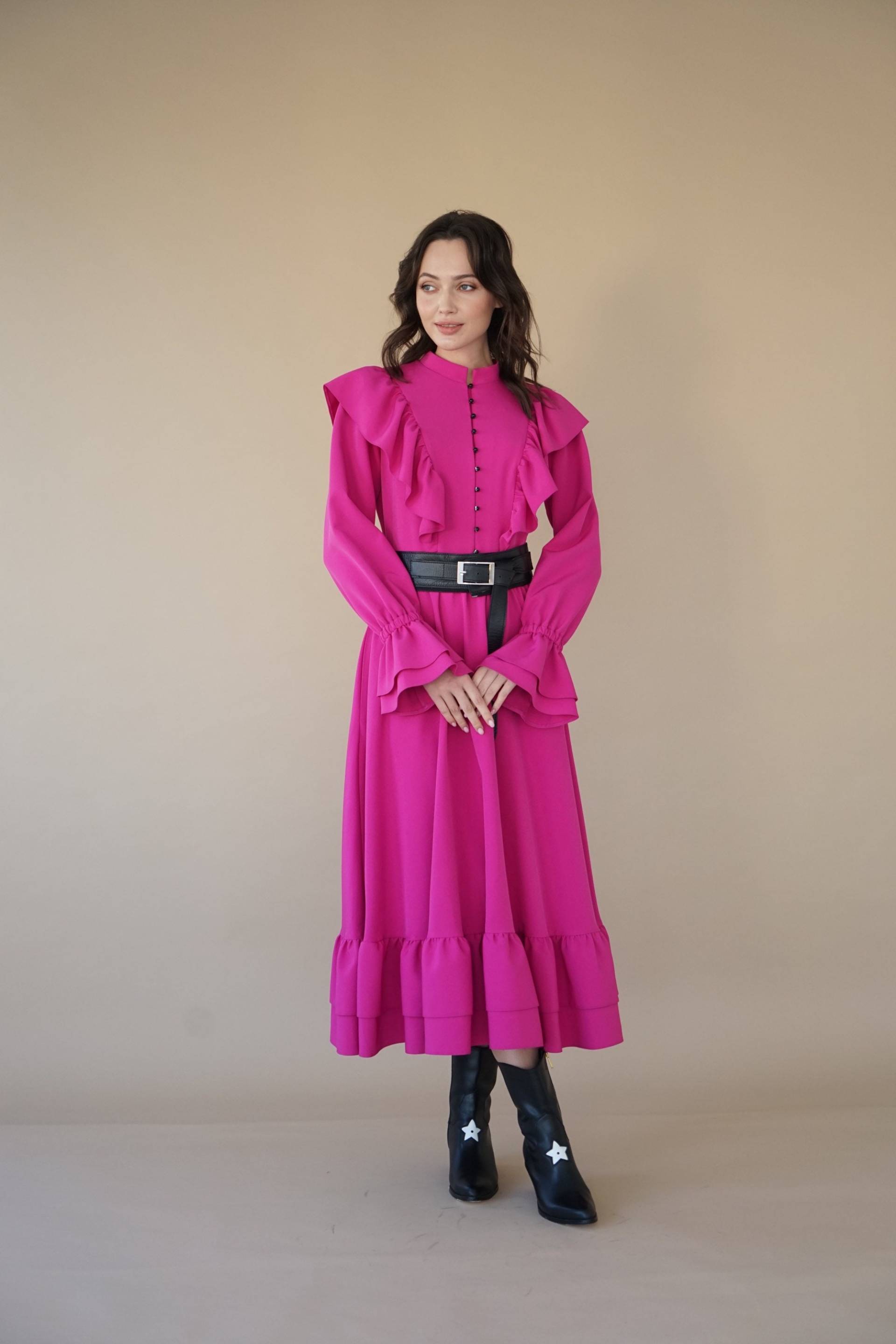 Maxi Vintage Langarm Fuchsia Kleid, Elegantes Formelles Abendkleid, Ballkleid, Hochzeitsgast Sommerkleid Maxi Vintage Langarm Fuchsia Kleid, Elegantes Formelles Abendkleid, Ballkleid, Hochzeitsgast Sommerkleid von TheMOODdesignclothes