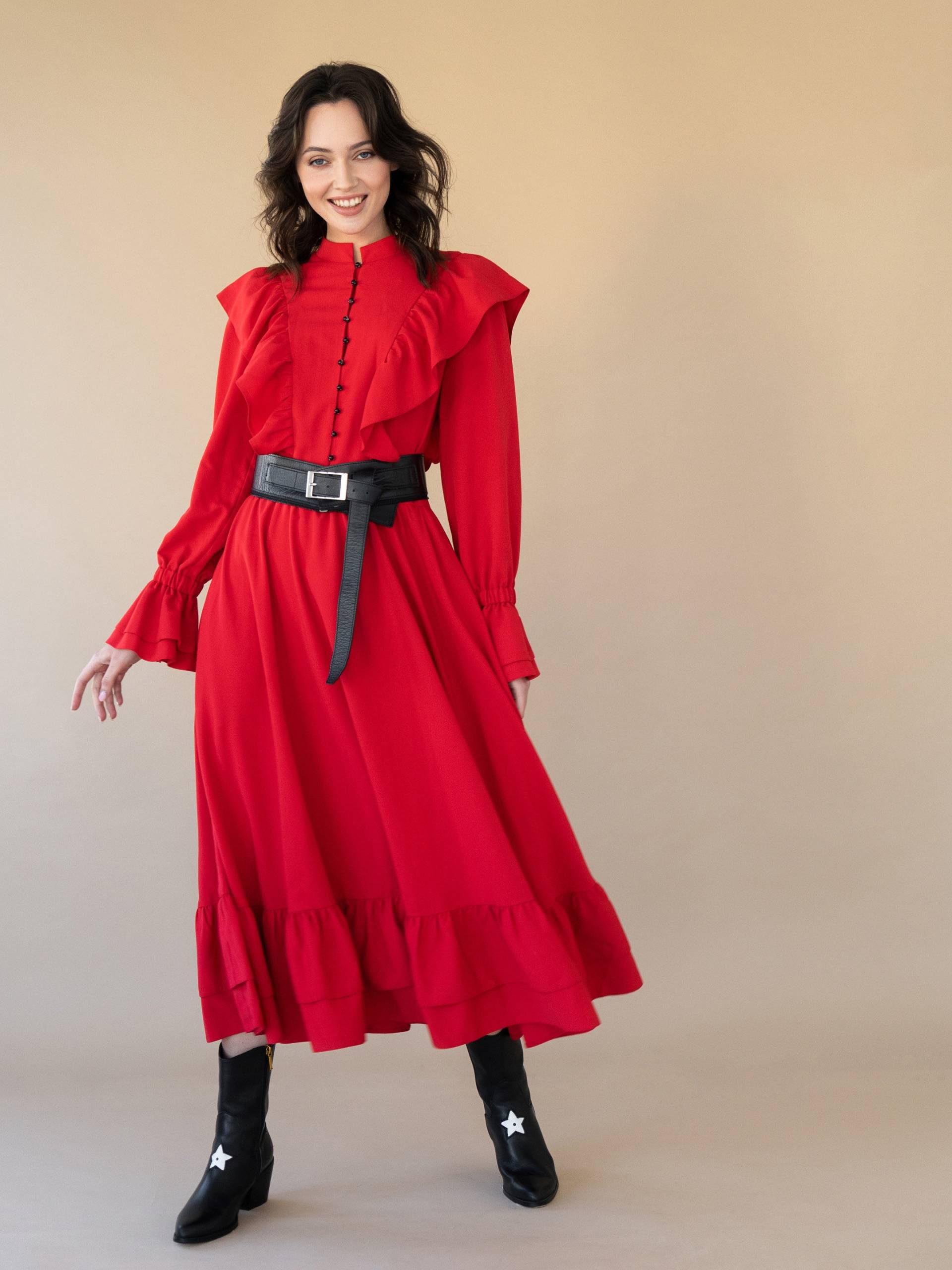 Maxi Vintage Langarm Rotes Kleid, Elegantes Formelles Abendkleid, Abschlussball Hochzeitsgast Sommerkleid Maxi Vintage Langarm Rotes Kleid, Elegantes Formelles Abendkleid, Abschlussball Hochzeitsgast Sommerkleid von TheMOODdesignclothes