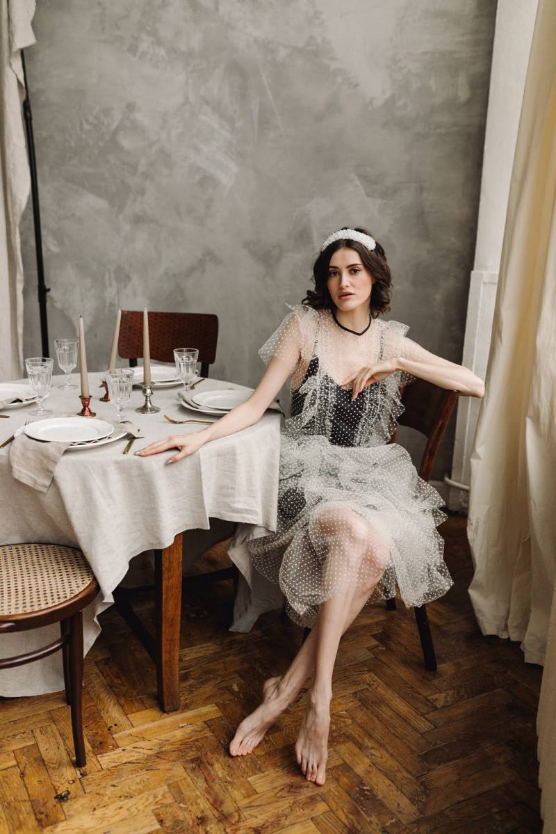 Midi Overlay Weißes Tüll Kleid, Elegantes Cocktailkleid, Abendkleid, Ballkleid, Sommerkleid, Kleid von TheMOODdesignclothes