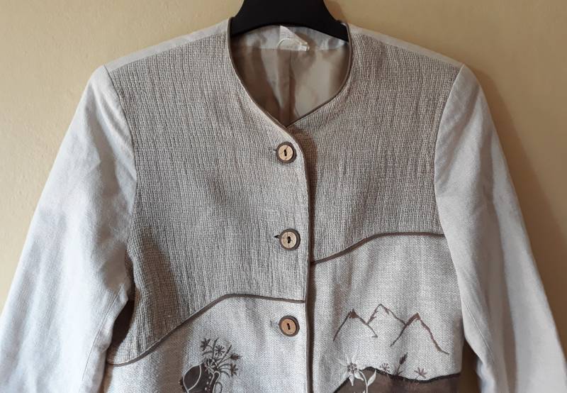 Vintage 80Er Beige Braun Trachten Mode Blazer Jacke, Blazer, Bestickte Details Gr. De 42 Oder Us M von TheMagicThings