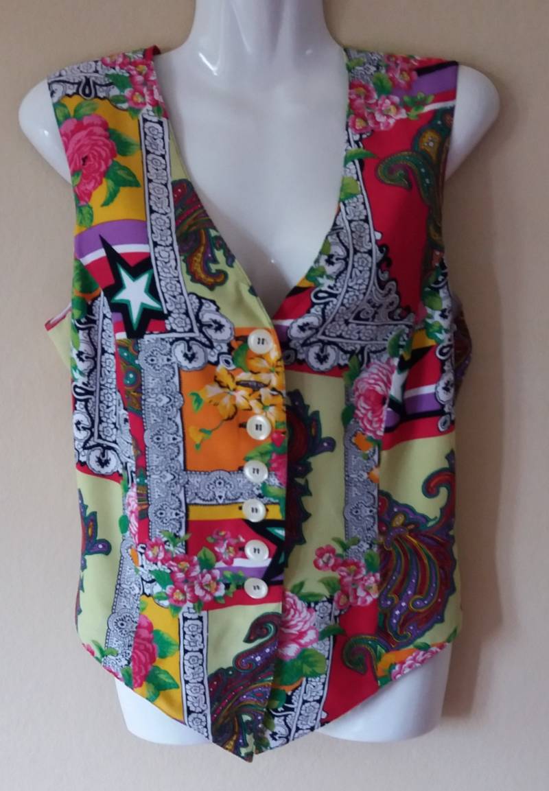 Vintage 80Er Bunte Abstrakte Floral Print Hippie Boho Größe Us S Weste von TheMagicThings