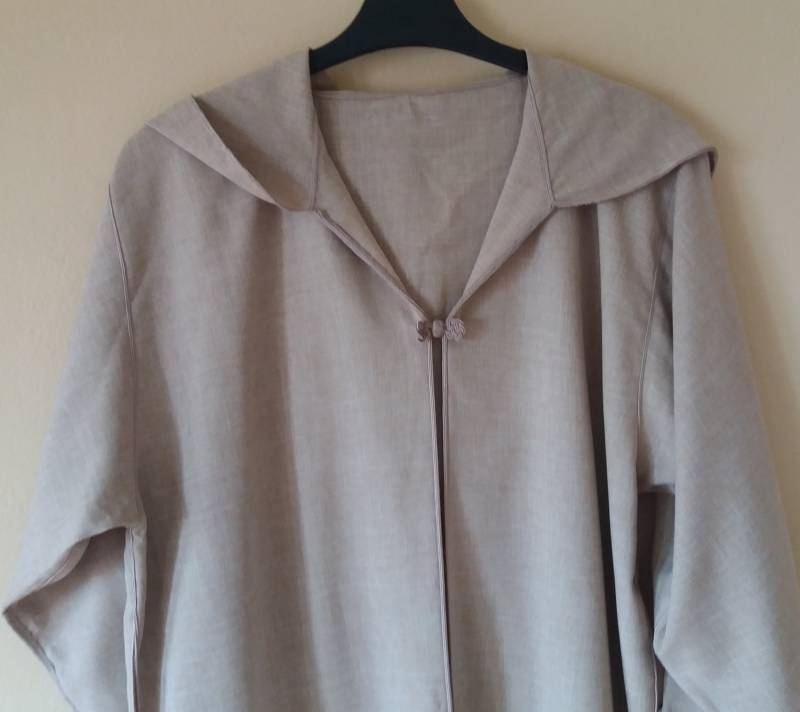 Vintage 90Er Kaftan, Beige Kaftan, Bestickte Details Verziert Verschluss Kaftan, Große Kapuze Kaftan, Handarbeit Lang Größe Us L Kaftan von TheMagicThings