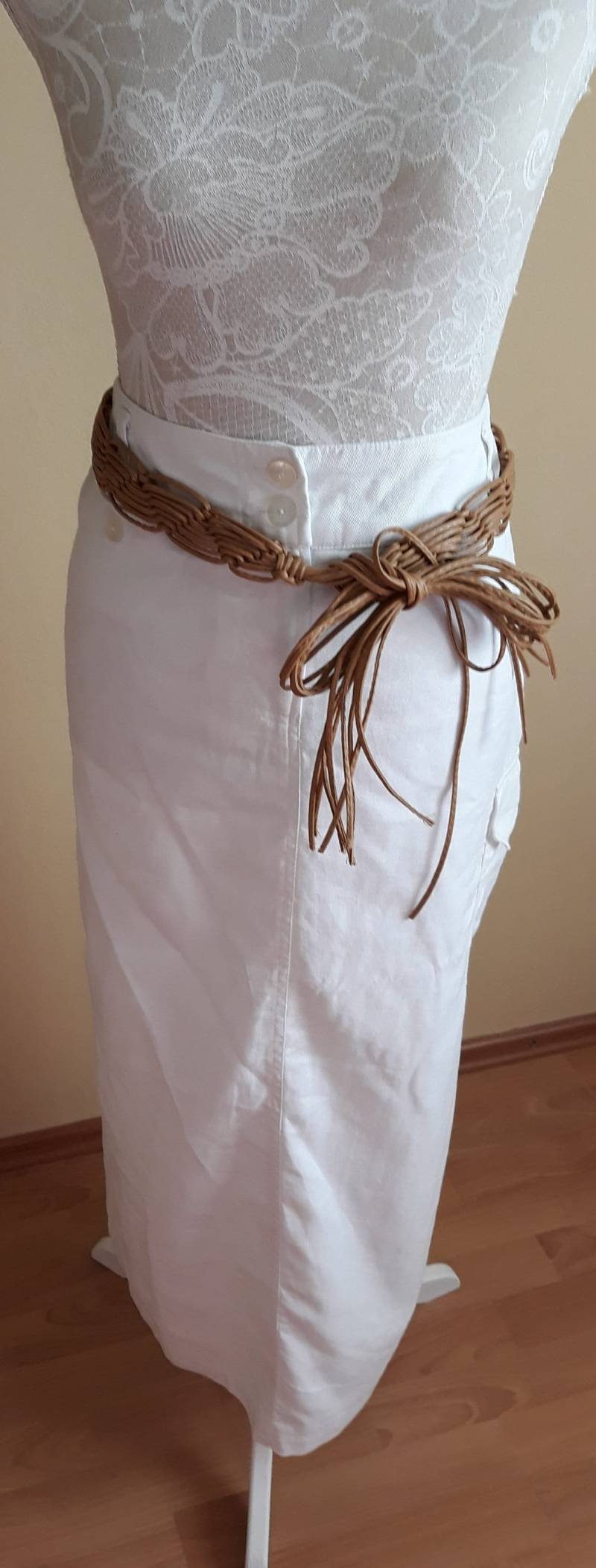 Vintage 90Er Weiß Baumwolle Leinen Hohe Taille Lang Gefüttert Gr. Us M Rock von TheMagicThings