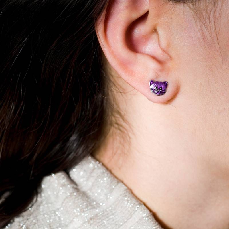 Emaille Lila Katze Ohrstecker Katzendame Feline Schmuck von TheMagicZoo