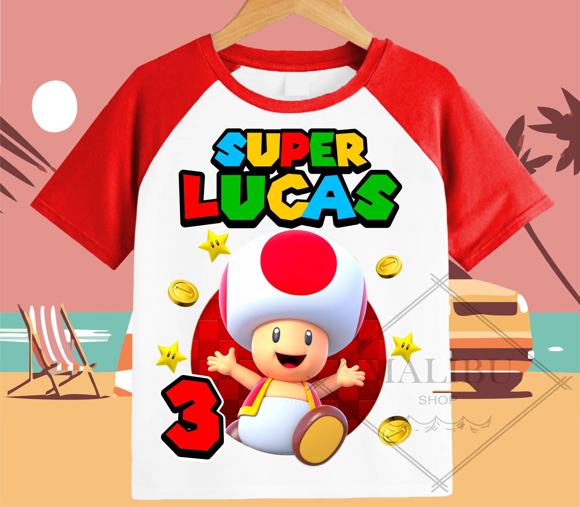 Kröte Super Mario Familie Personalisiertes Shirt Geburtstag Benutzerdefinierte Tshirt Unisex Kinder Geburtstagskind Raglan T-Shirt von TheMalibuShop