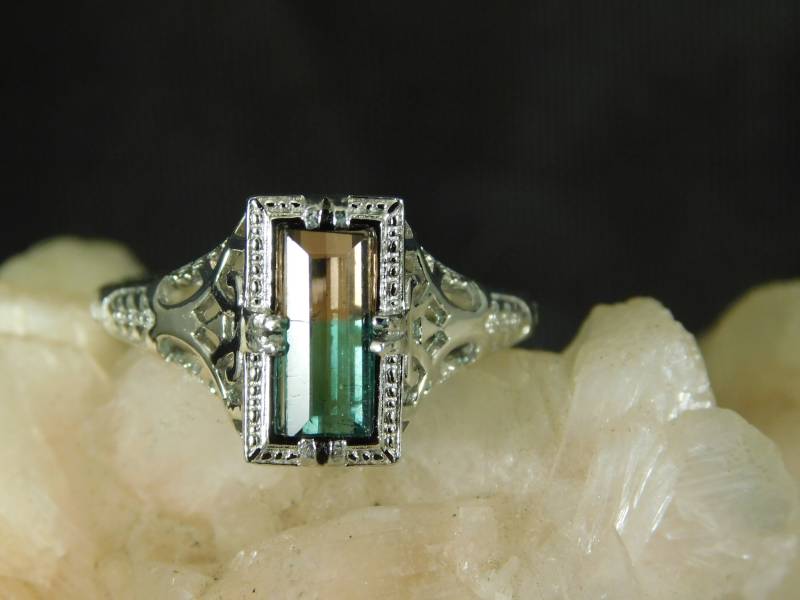 1.37 Ct. Bicolor Wassermelonen Turmalin Ring Art Deco Stil Sterling Silber 1.37 Ct. Bicolor Wassermelonen Turmalin Ring Art Deco Stil Sterling Silber von TheMasterJeweler