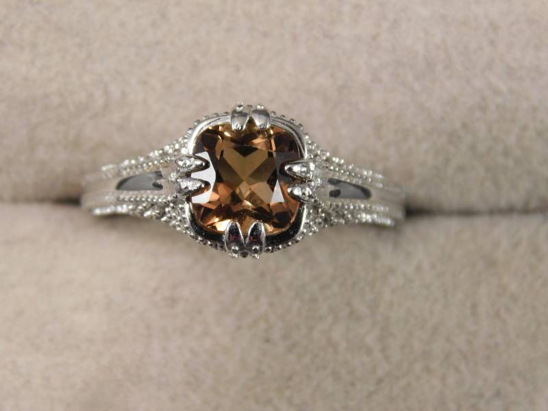 1.72 Ct. Kissen Goldener Topas Ring Art Deco Stil Sterling Silber Filigran von TheMasterJeweler