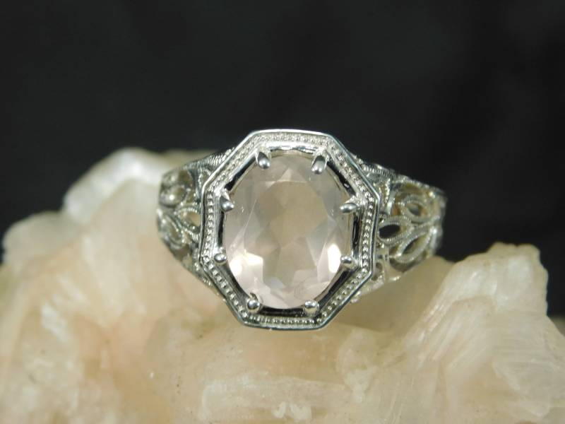 2.78 Ct. Ovaler Rosenquarz Ring Art Deco Stil Filigranes Sterling Silber von TheMasterJeweler