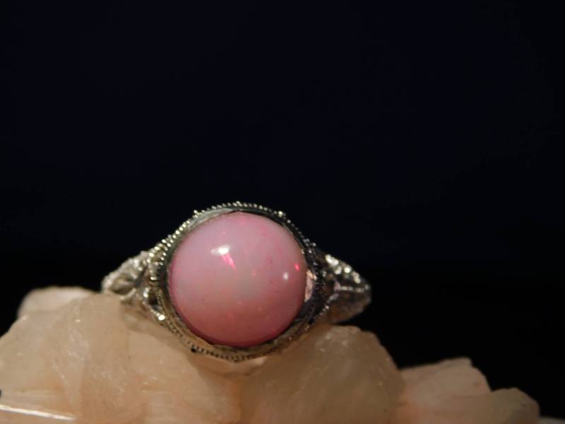 2.87 Ct. Runder Pink Opal 1920Er Jahre Stil Filigran Ring Sterling Silber von TheMasterJeweler