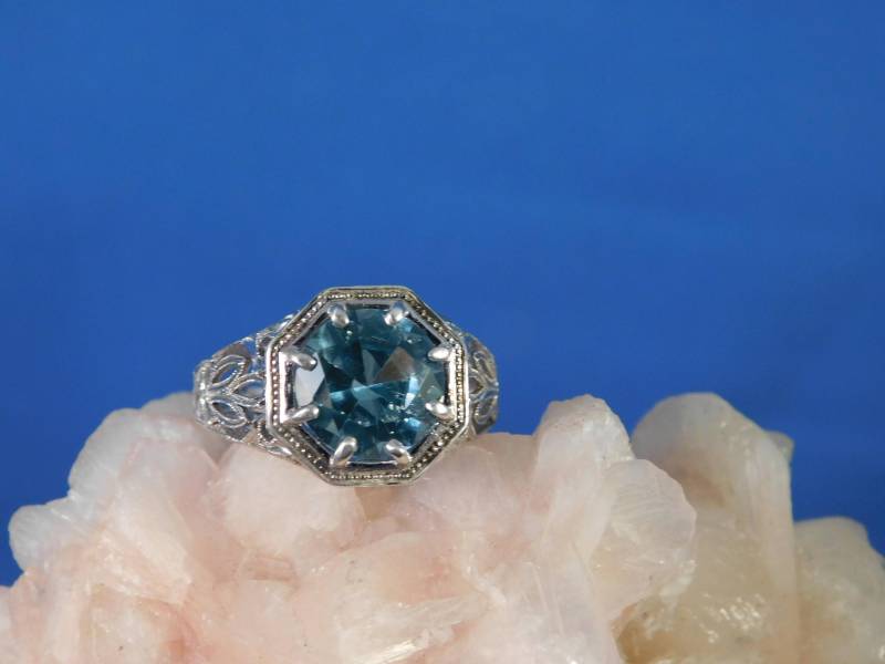 2.93 Ct. Rund Blautopas 1920Er Jahre Stil Filigran Ring Sterling Silber von TheMasterJeweler