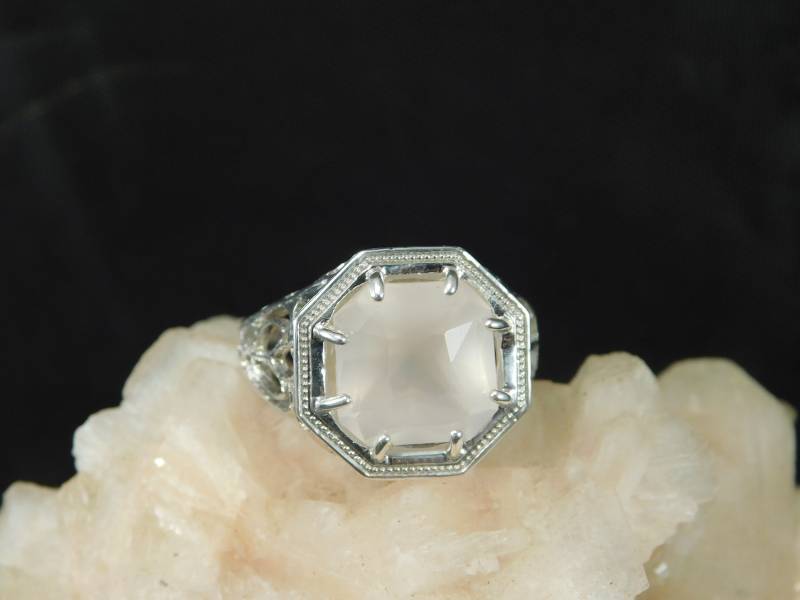 5.15 Ct. Oktagonal Rosenquarz Ring Art Deco Stil Filigran Sterling Silber von TheMasterJeweler