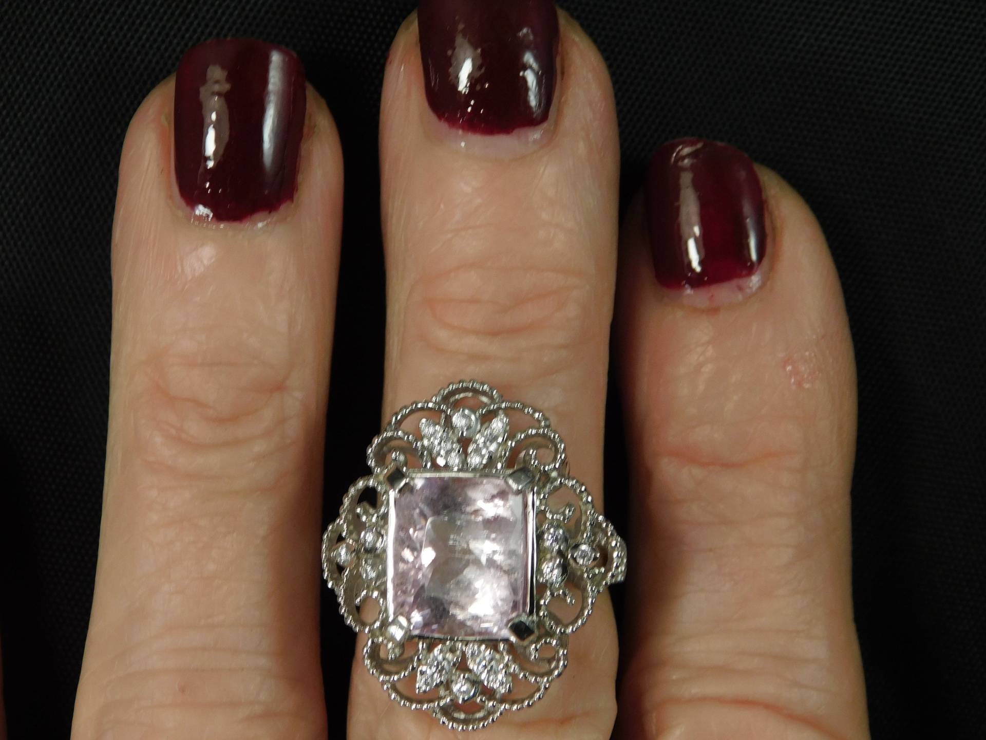 5.48 Ct. Smaragd Geschliffener Kunzit Und Weißer Topas Ring Sterling Silber Filigran von TheMasterJeweler