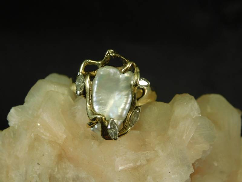 Vintage Free Form Barock Perle Und Marquise Diamant Ring 14K Gelbgold Vintage Free Form Barock Perle Und Marquise Diamant Ring 14K Gelbgold von TheMasterJeweler