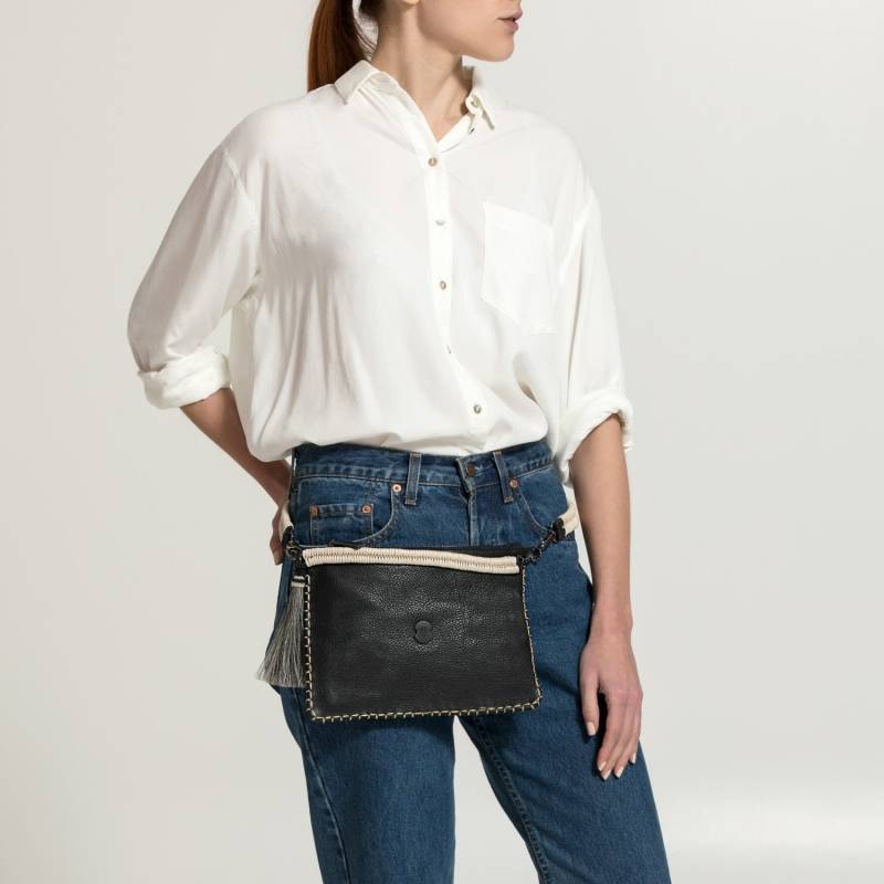 Schwarze Leder-Gürteltasche, Schwarze Leder-Clutch, Reise-Gürteltasche 5 in 1 von TheMerakiCompany