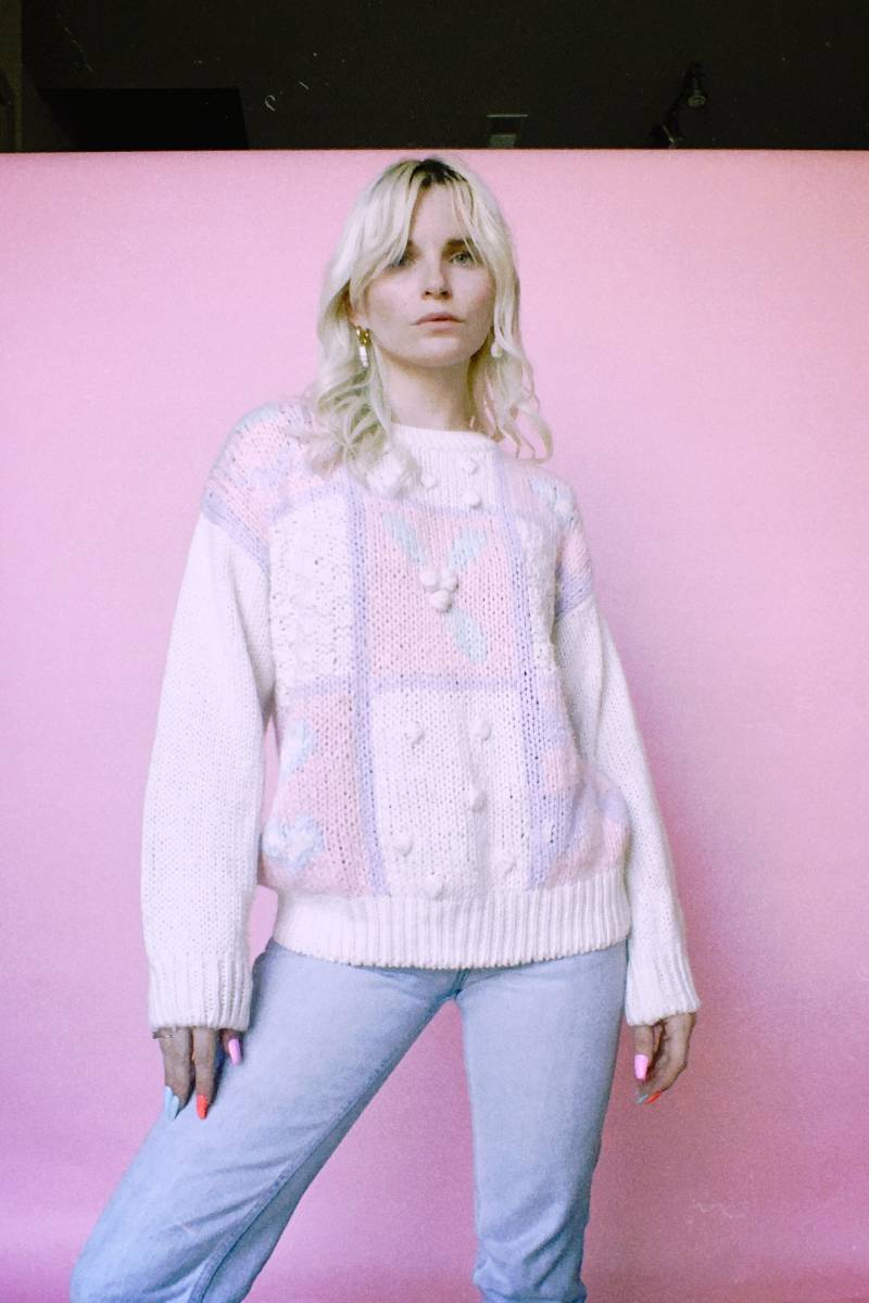 Vintage 80Er Jahre | Handgestrickter Süßer Patchwork Pullover von TheMetalRomanticShop