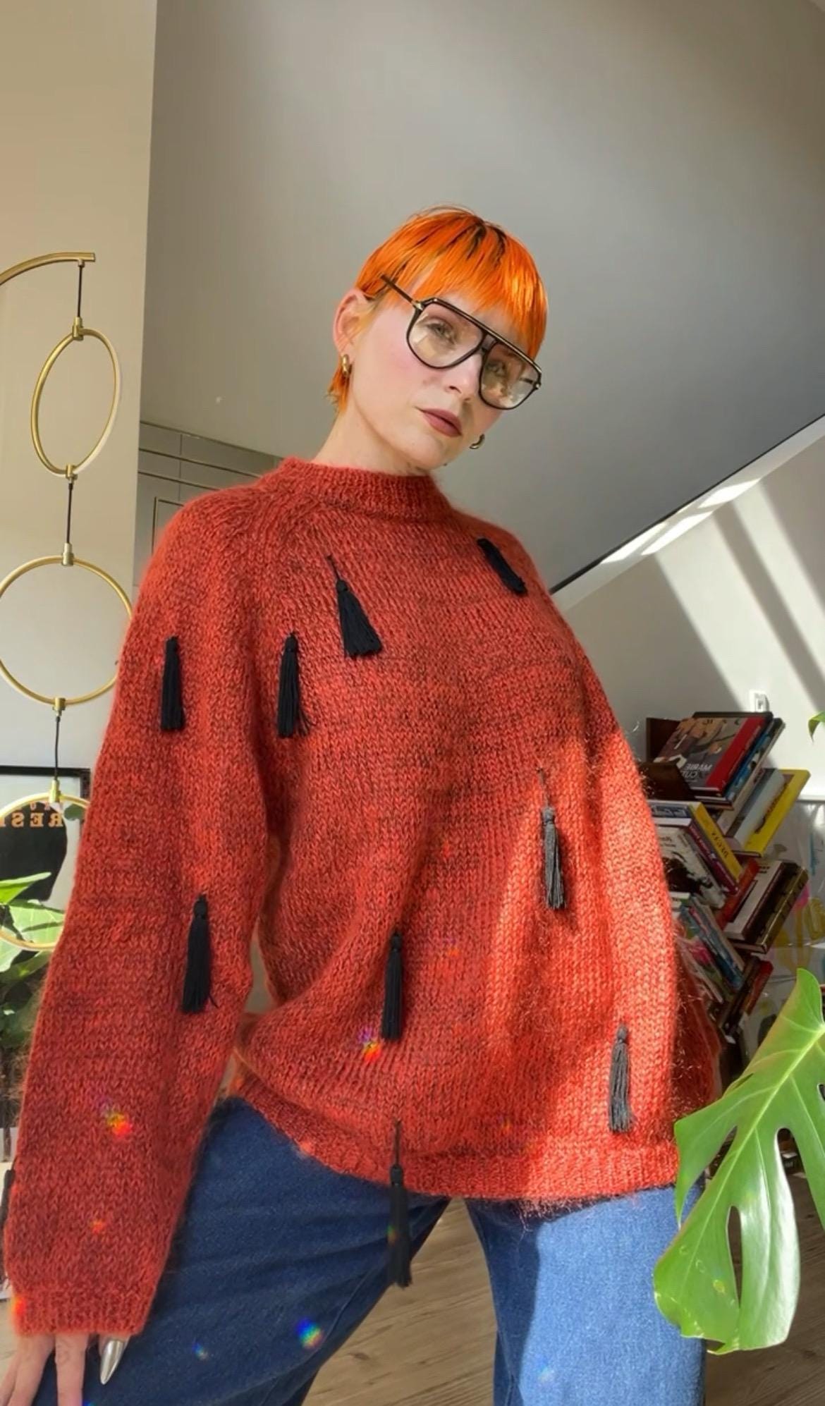 Vtg 80Er Jahre Orange Und Schwarz Tassesle Mohair Pullover von TheMetalRomanticShop