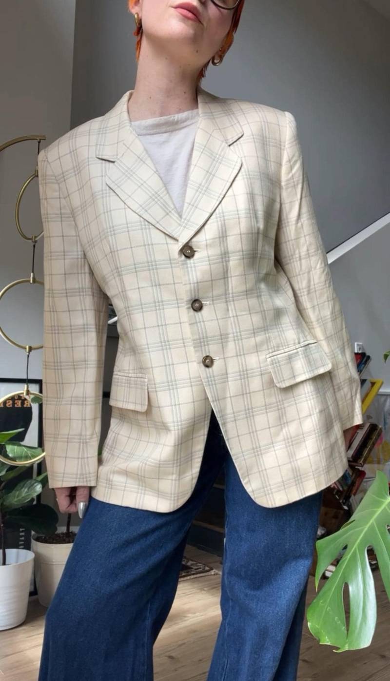 Vtg 90S Creme Karierter Blazer von TheMetalRomanticShop