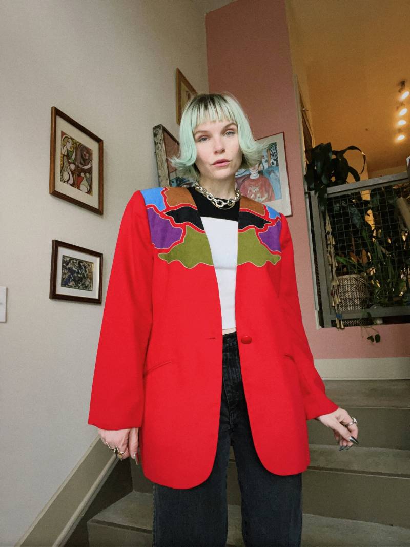 Vtg 90S Color Block Blazer in Rot von TheMetalRomanticShop