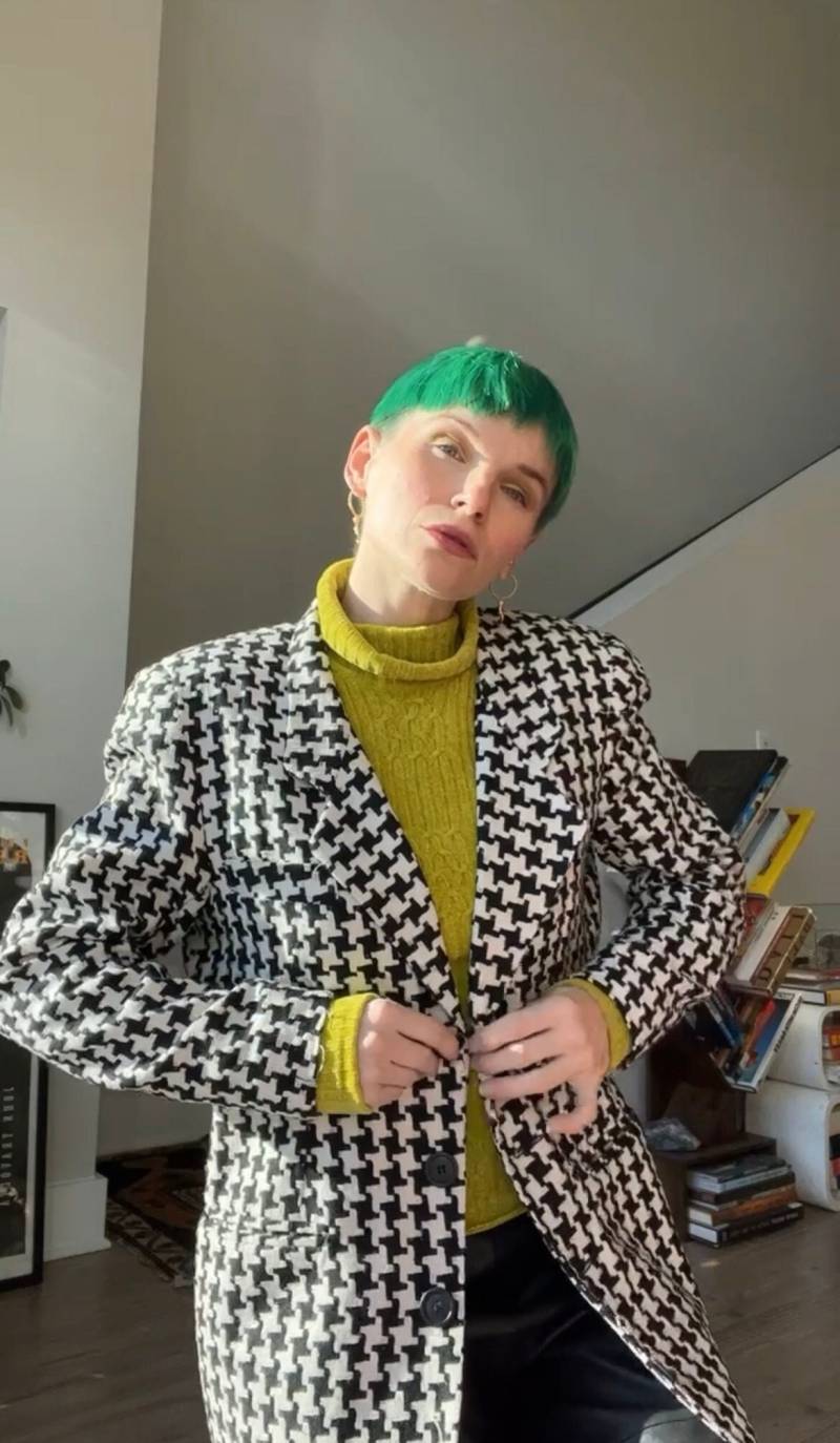 Vtg80S Stanley Blacker Silk Tweed Hahnentritt-Blazer in Schwarz-Weiß von TheMetalRomanticShop