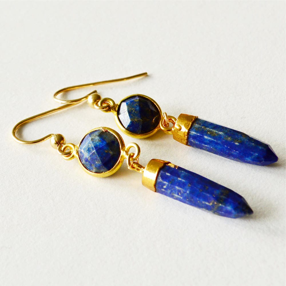 Lapislazuli Ohrringe, Lapis Vermeil Gold Lünette Und Spike Edelsteinohrringe, Edelsteinohrringe Lapislazuli Ohrringe, Lapis Vermeil Gold Lünette Und Spike Edelsteinohrringe, Edelsteinohrringe von TheMidnightBella