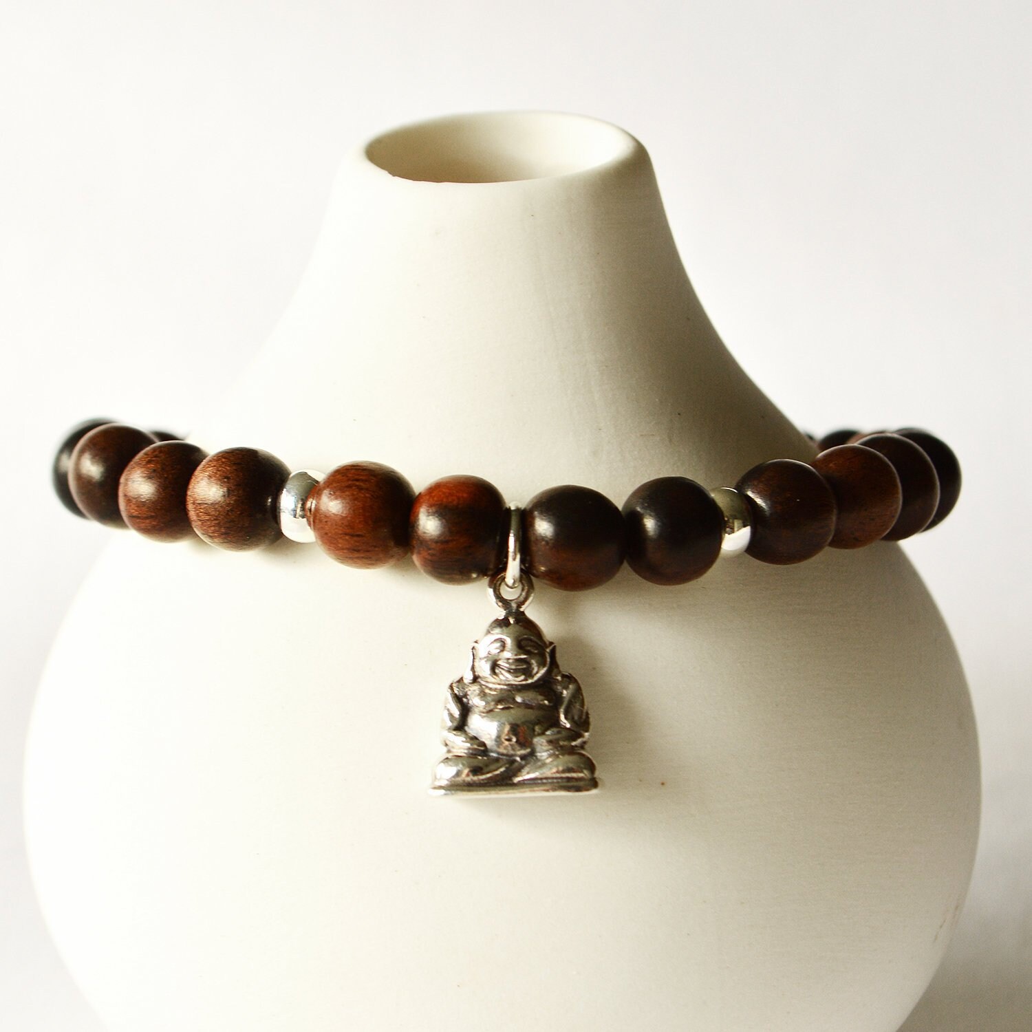 sterling Silber Happy Buddha Charm Armband, Mit Tiger Holzperlen sterling Silber Happy Buddha Charm Armband, Mit Tiger Holzperlen von TheMidnightBella