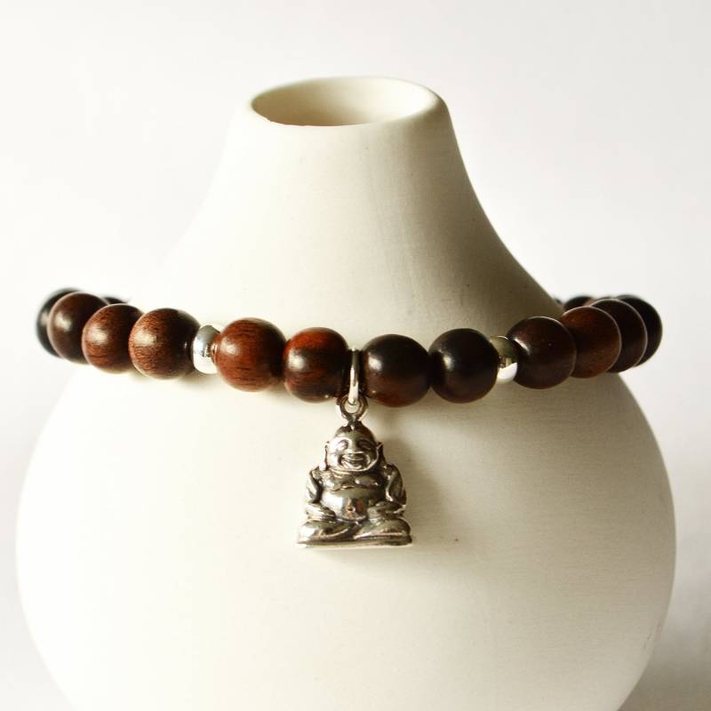 sterling Silber Happy Buddha Charm Armband, Mit Tiger Holzperlen sterling Silber Happy Buddha Charm Armband, Mit Tiger Holzperlen von TheMidnightBella