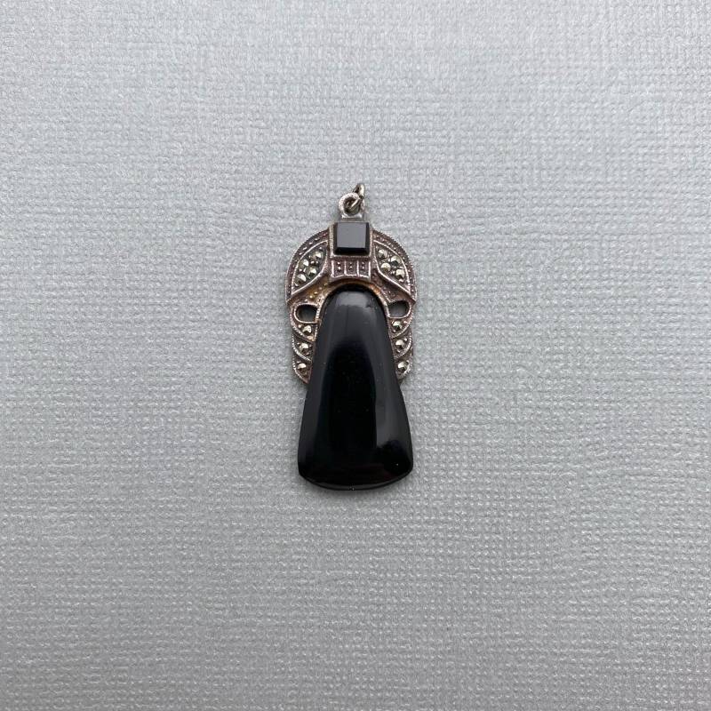 sterling Silber Pyramide Markasit Onyx Anhänger | Sp51 von TheModAnt