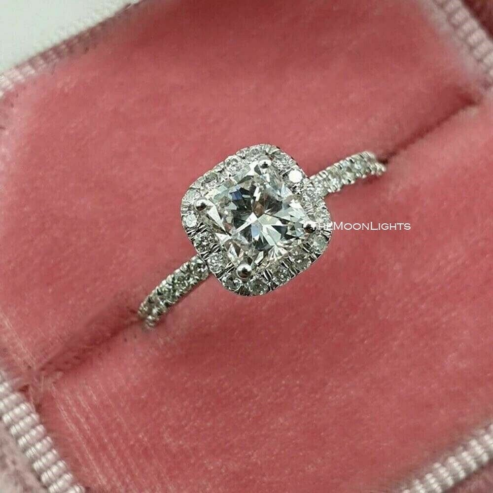 1.80Ct Kissen Lab Created Diamant Ehering, Halo Silber Ring, Solitär Verlobungsring, 14Kp Weiß Vergoldet Versprechen Ring von TheMoonLights