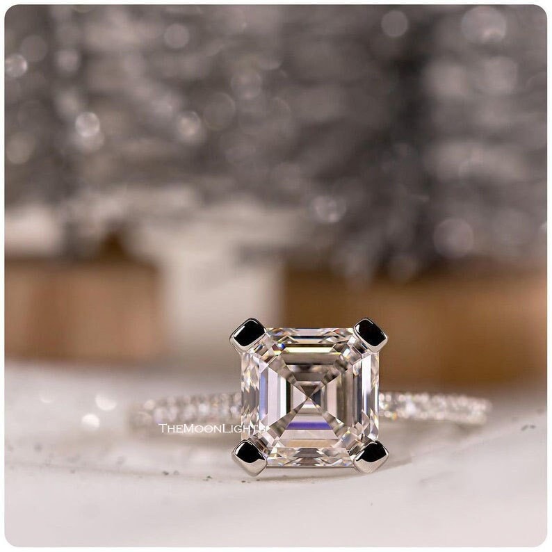 7mm Asscher Diamant Silber Ring, Art Deco Cut Ehering, 2 Ct Lab Solitär Verlobungsring, Brautring von TheMoonLights