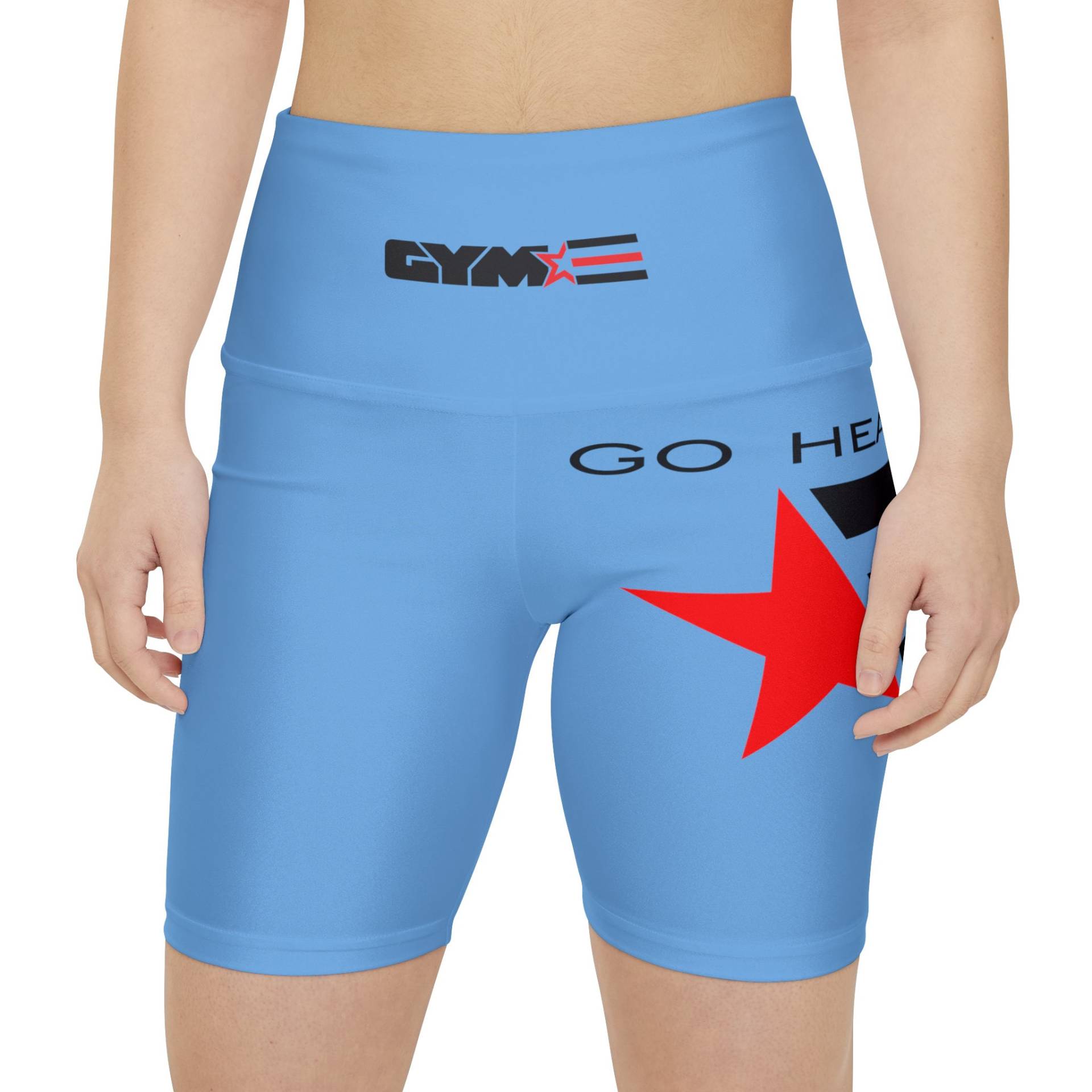 Gymstar Women Blue Fitness Leggings | High Waist Yoga Pants Red Star Print Workout Shorts Athletic Gym Activewear Compression von TheMuscleagents