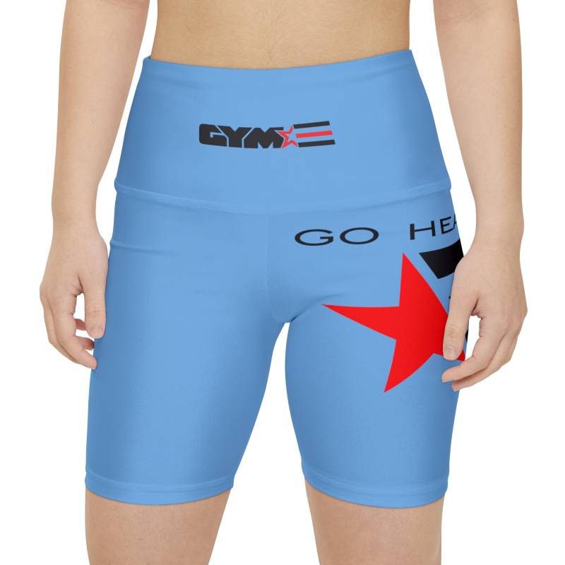 Gymstar Women Blue Fitness Leggings | High Waist Yoga Pants Red Star Print Workout Shorts Athletic Gym Activewear Compression von TheMuscleagents