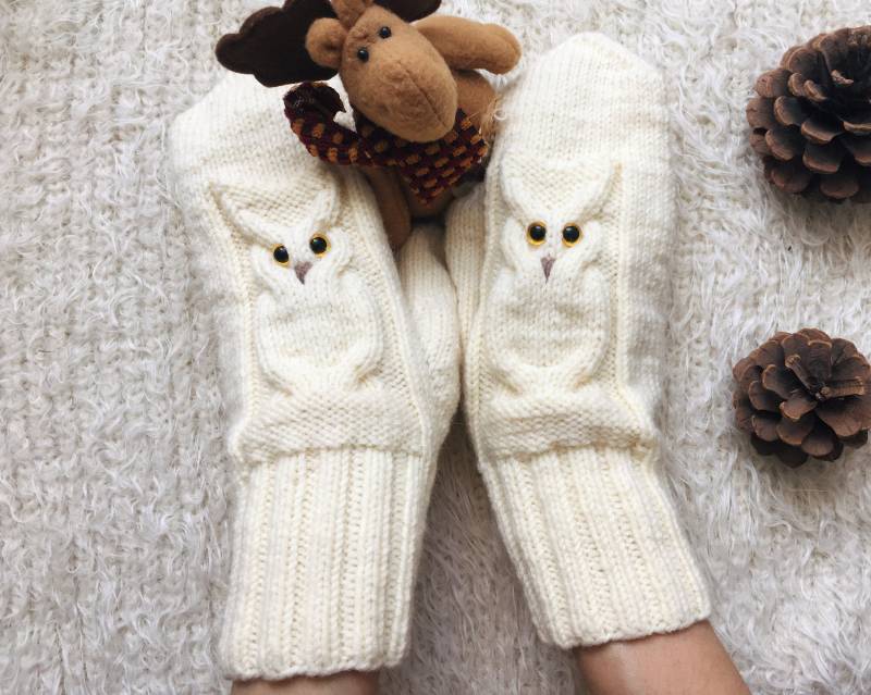 Eule Stricken Handschuhe Frauen Eule-Liebhaber Geschenk Für Freund Winter Strickhandschuhe Wolle Geburtstagsgeschenk Schwester Herbst Stulpen von TheMysteryOfFields